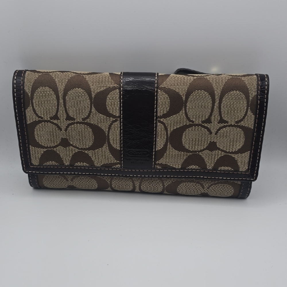 Coach Brown Signature Mono Canvas Continental Wallet W/ Checkbook Holder (EUC)✨️ - Picture 3 of 12